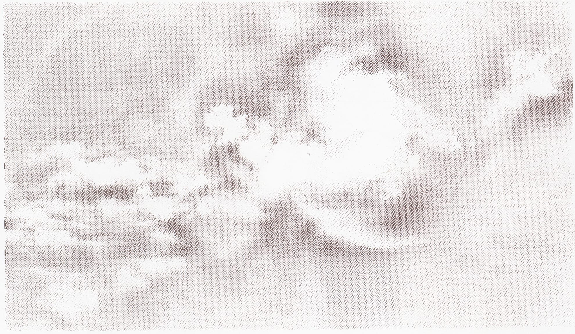 1-bit grayscale thermal print of a cloud formation in the sky spanning the whole horizontal frame