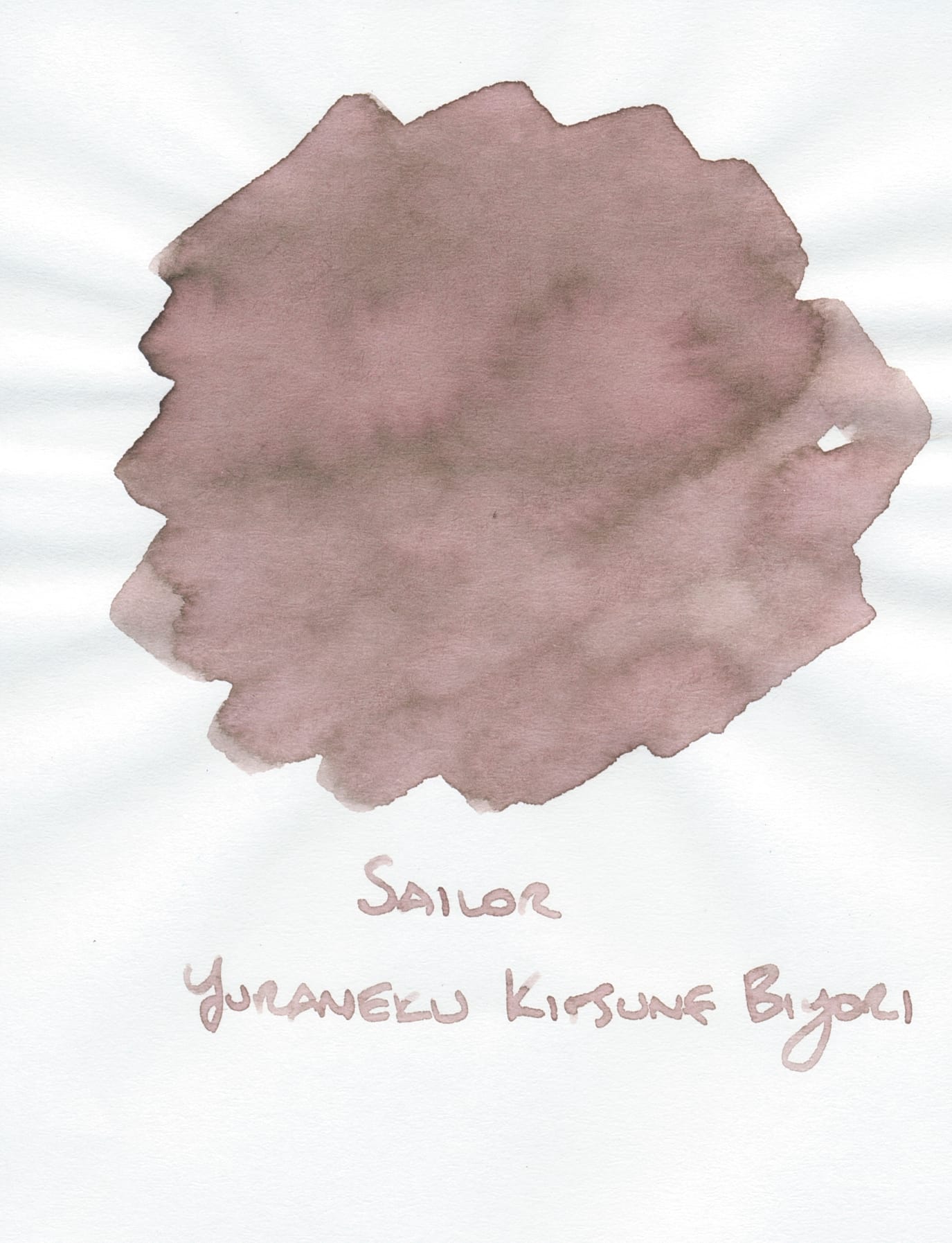 Ink swatch of another medium pale beige with pinkish undertones and noticeable shading, labeled underneath Sailor Yurameku Kitsune Biyori