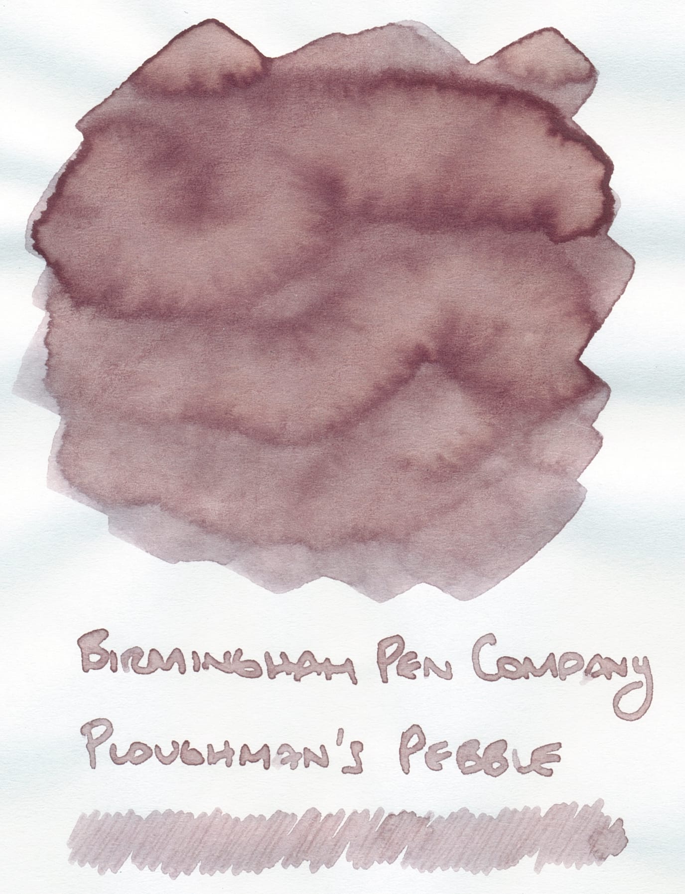 Ink swatch of a medium pale beige with pinkish undertones and noticeable shading, labeled underneath "Birmingham Pen Company Ploughman's Pebble"