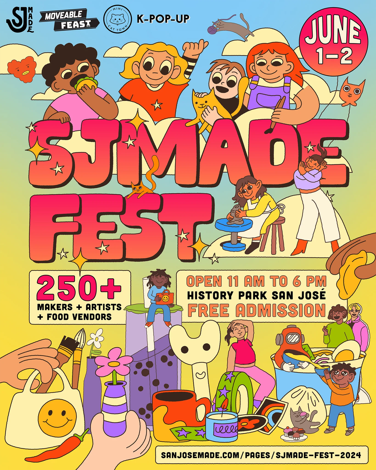 Digital flyer for SJMade Fest, showing details for the event and cute illustrations of what to expect