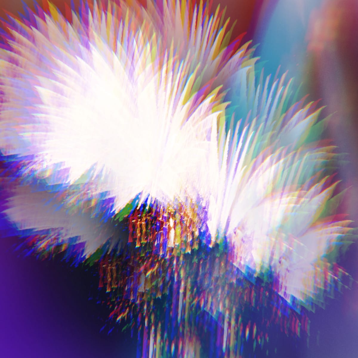 Abstract, heavily edited picture of fireworks "smeared" by a handheld telephoto shot