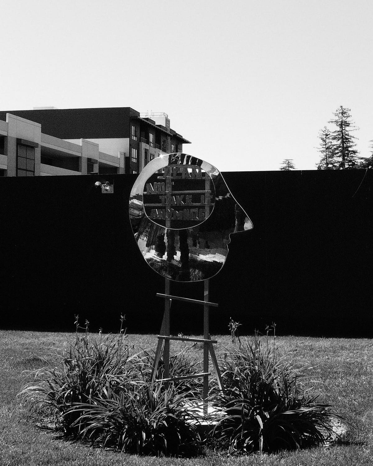 Grainy black and white image of a public sculpture, further description in blog post below